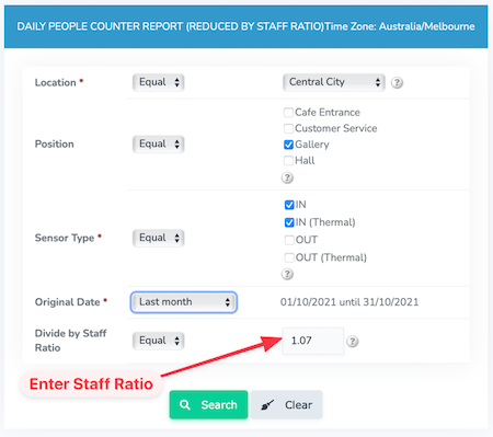 Enter daily report criteria with staff ratio